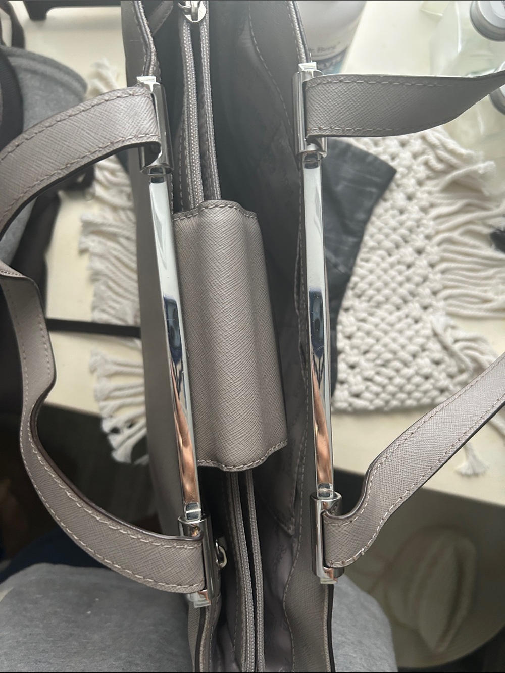 Michael Kors Taupe Gray Leather Shoulder Bag - Picture 9 of 16